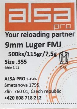 ALSA Pro Geschosse 9mm Luger FMJ 500Stck 115gr/7,5g